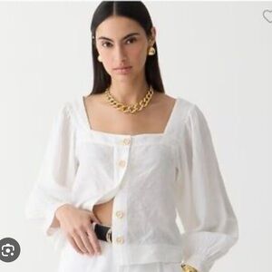 J. Crew White Puff Sleeve Blouse